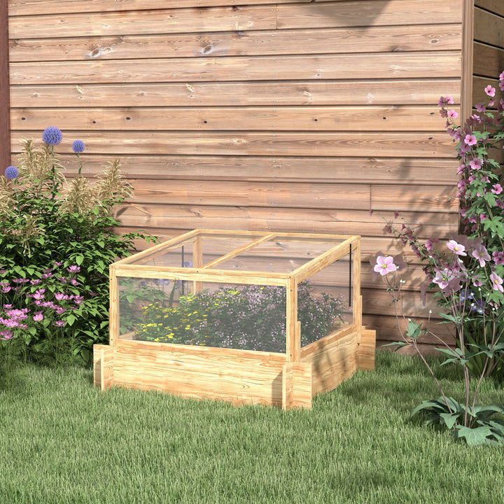 Outsunny Raised Garden Bed with Cold Frame Greenhouse and Openable Top, Wooden Elevated Planter Box for Vegetables, Flowers and Herbs