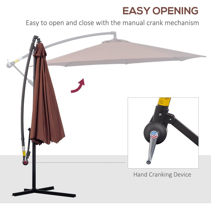 Outsunny Waterproof 3m Hanging Cantilever Umbrella: Adjustable Angle & UV Protection, Coffee Hue | Aosom UK