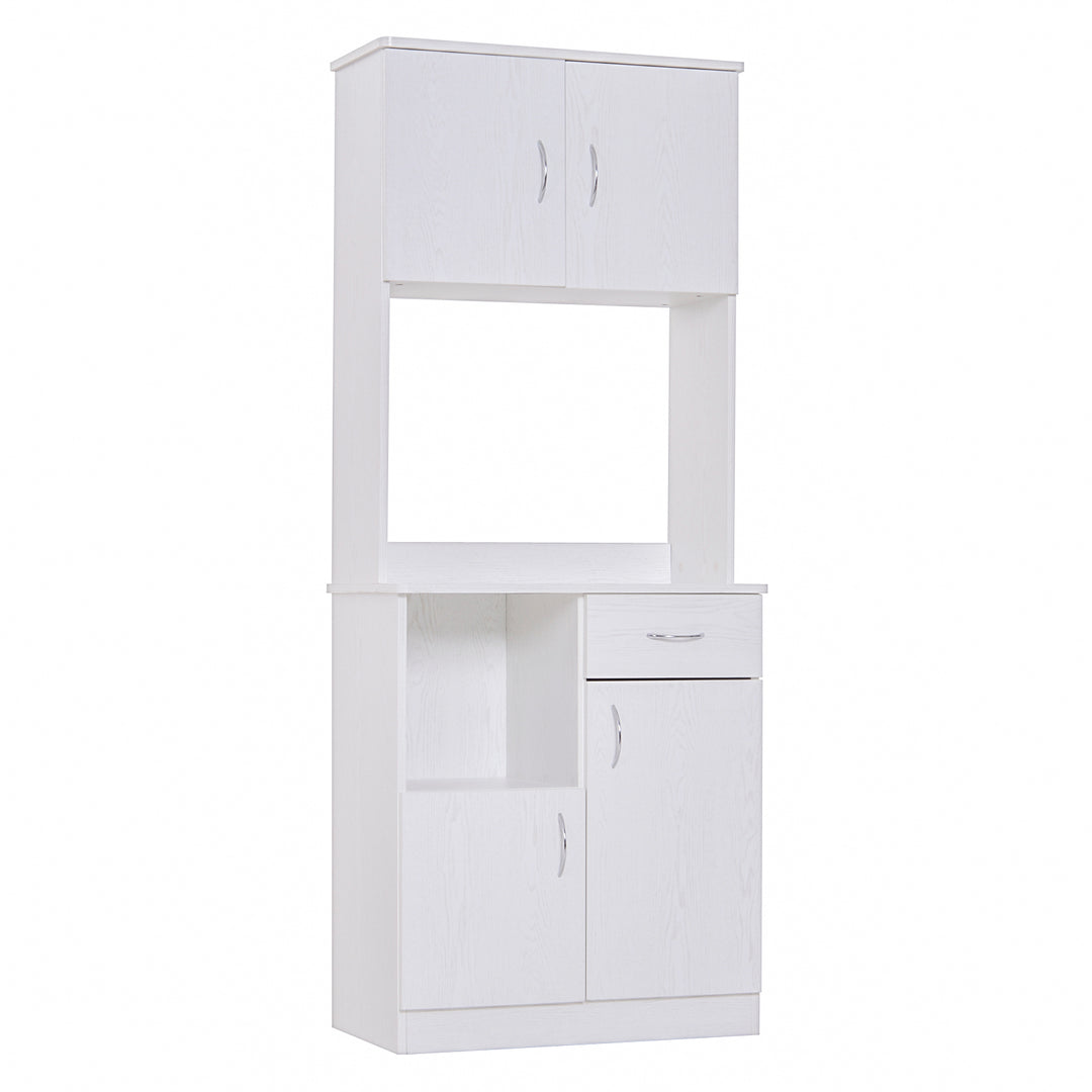 Tall Kitchen Cupboard, Kitchen Cabinet with Doors, Shelves, Drawer and Open Countertop, Storage Cabinet for Living Room, Dining Room, White