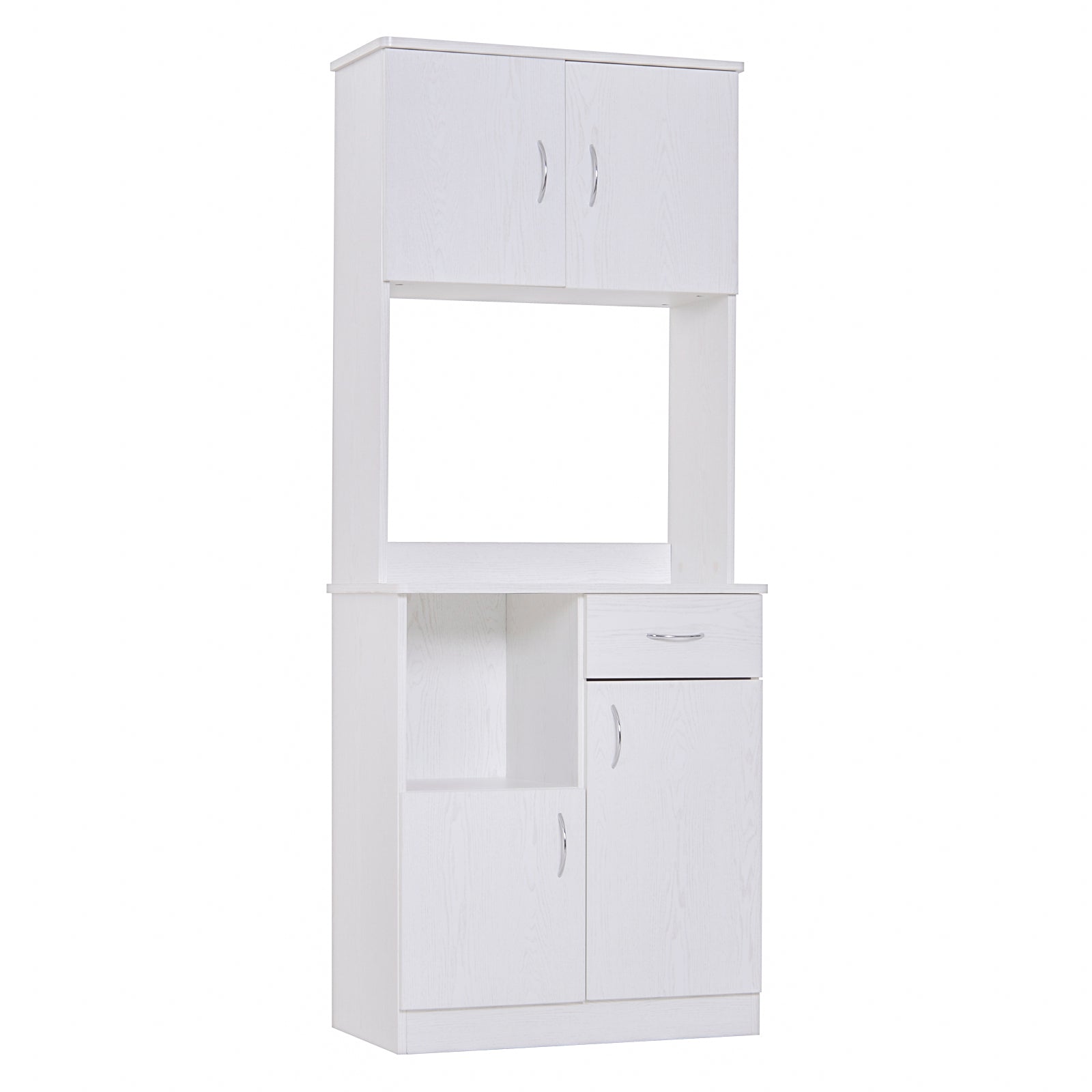 Tall Kitchen Cupboard, Kitchen Cabinet with Doors, Shelves, Drawer and Open Countertop, Storage Cabinet for Living Room, Dining Room, White