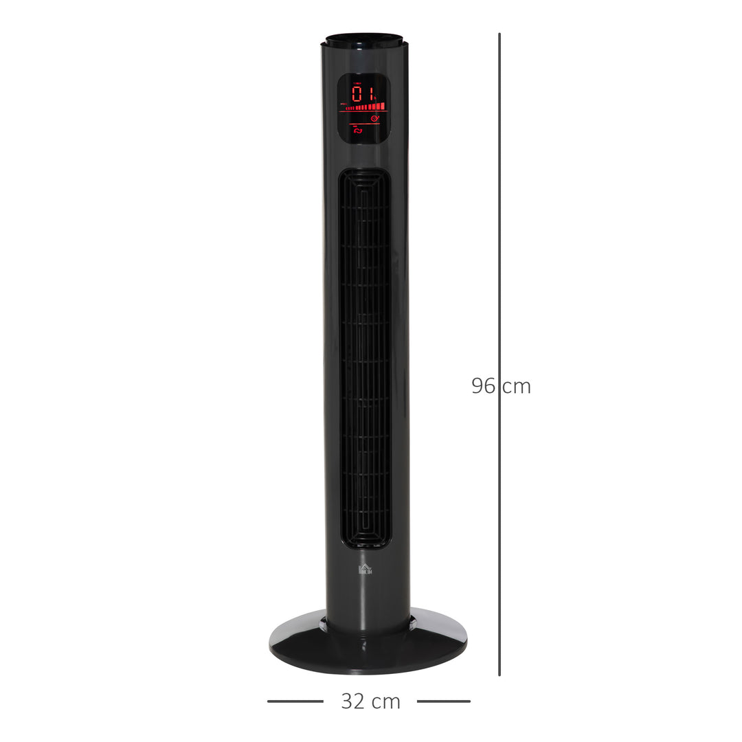 HOMCOM 38'' Freestanding Tower Fan, 3 Speed & Mode Settings, 12h Timer, 70 Degree Oscillation, LED Control Panel, Remote Control, Dark Grey | Aosom UK