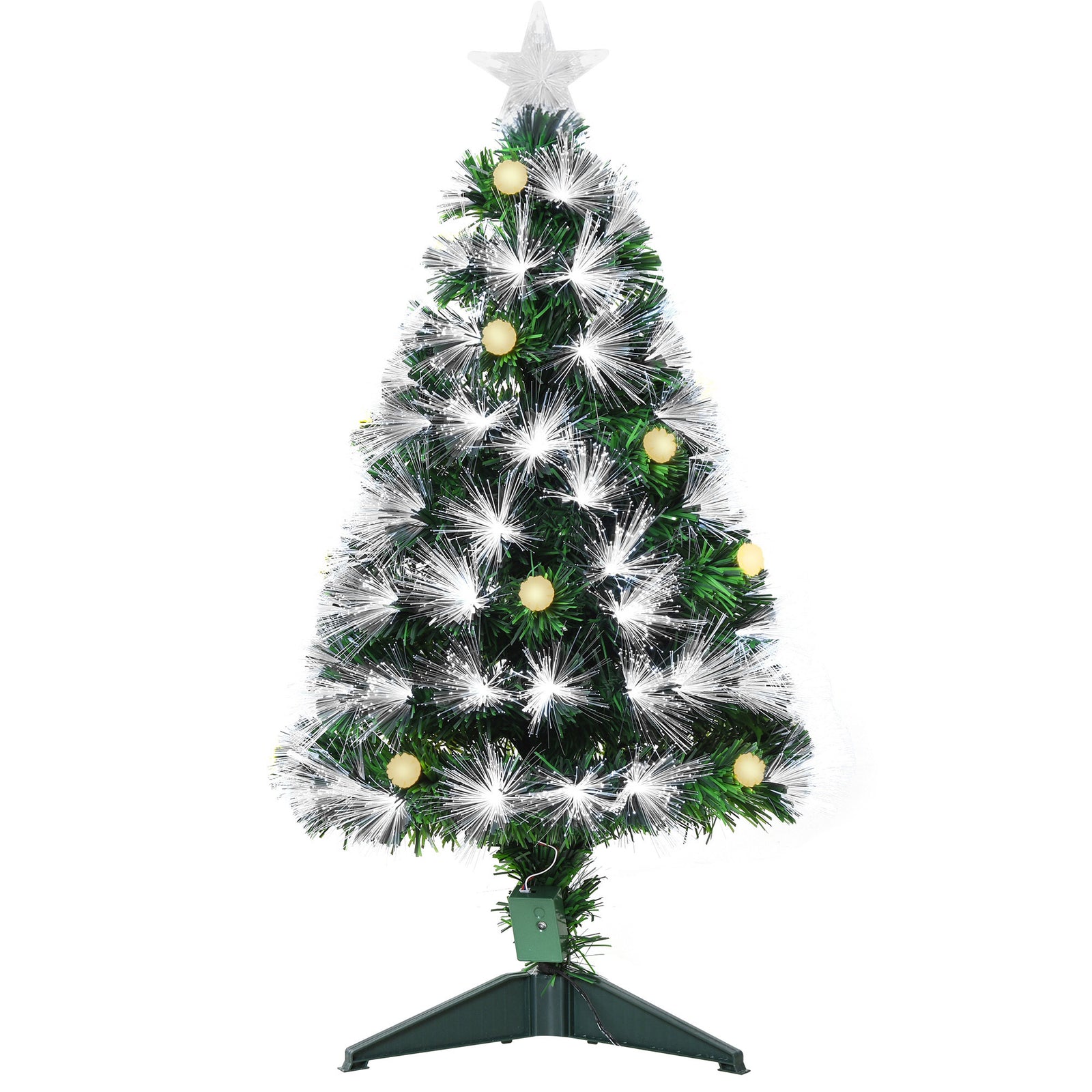 3ft White Light Artificial Christmas Tree w/ 90 LEDs Star Topper Tri-Base Full Bodied Seasonal Decoration Pre-Lit Home