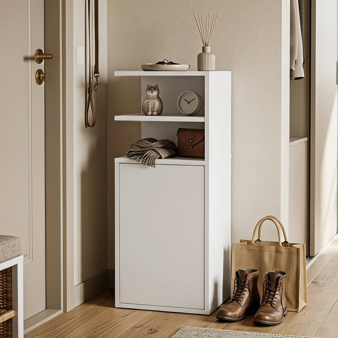 Slim Bedside Table Set of 2, Narrow Bedside Cabinet with Open Cubbies 