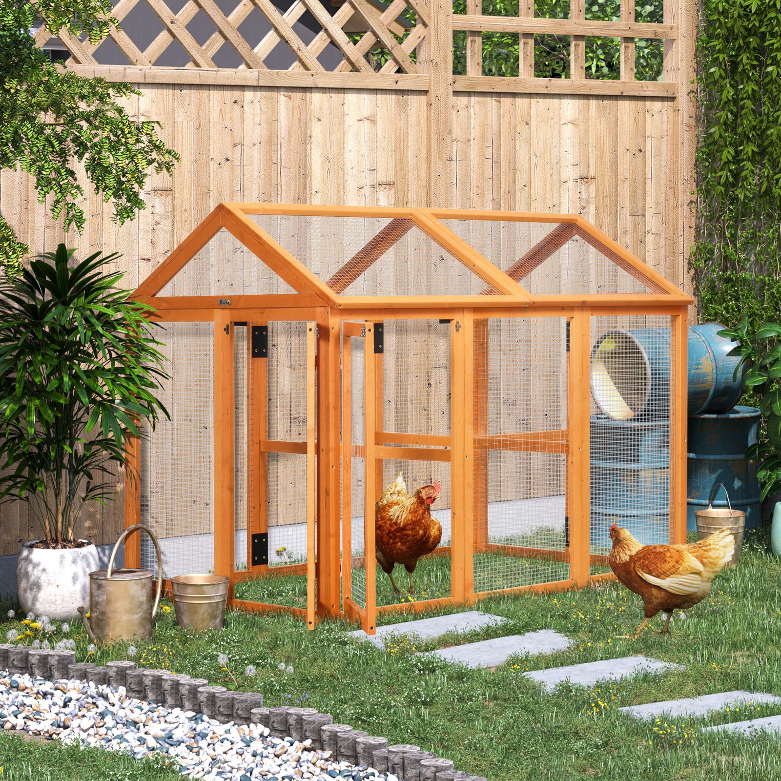 Large Chicken Run, Wooden Chicken coop, with Combinable Design - Wood Effect