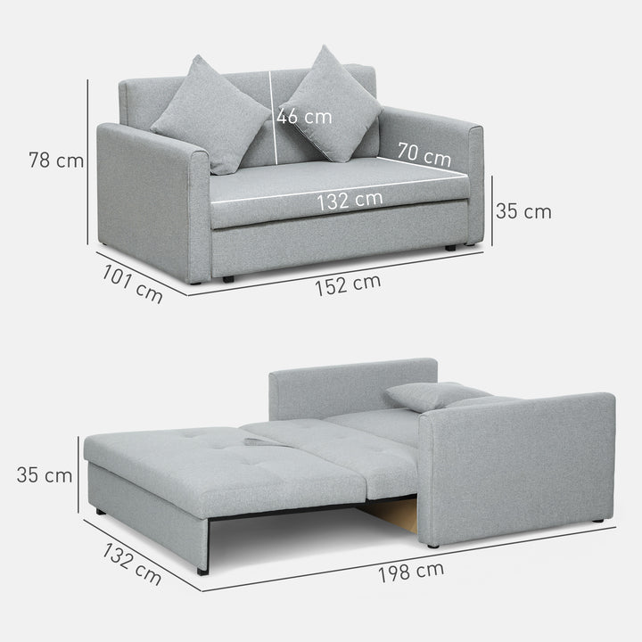 2 Seater Sofa Bed, Convertible Bed Settee, Modern Linen Loveseat Sofa Couch with 2 Cushions, Hidden Storage for Living Room, Guest Room, Light Grey