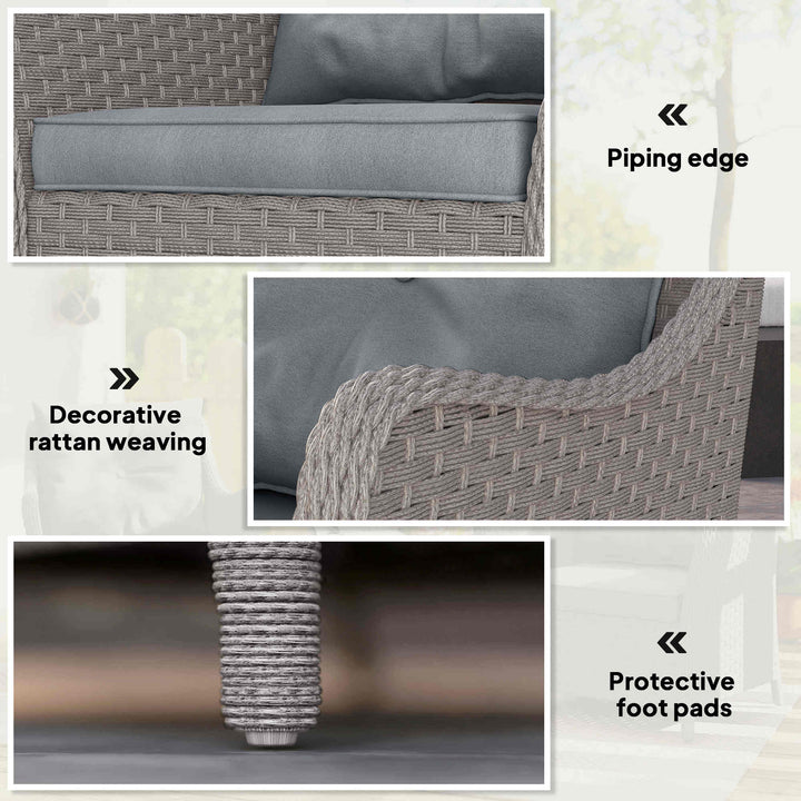 Rattan Garden Chairs Set of 2, Outdoor Rattan Chairs with Cushions, Armrests and High Back, PE Wicker Garden Armchair with Steel Frame for Balcony, Porch, Light Grey