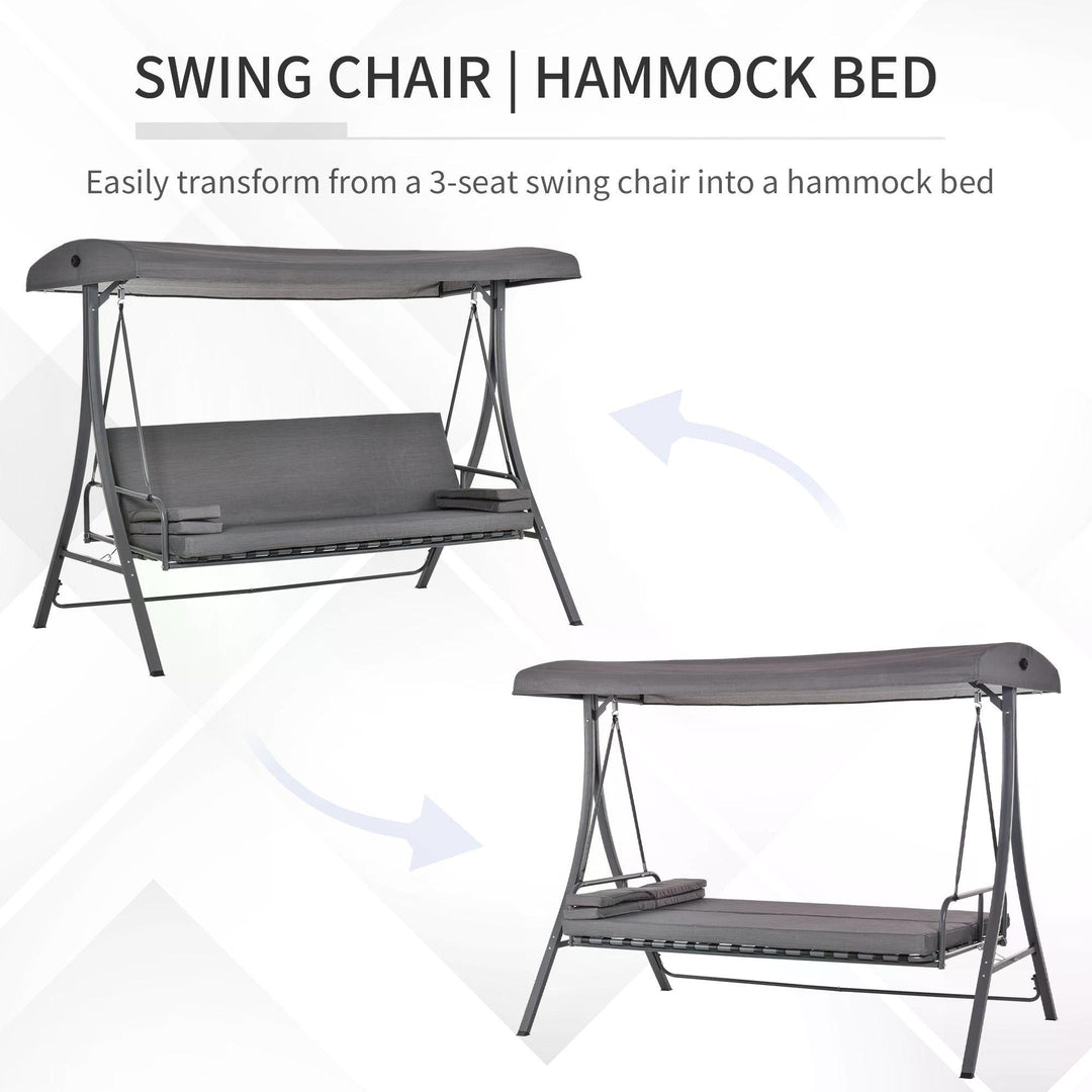 2-in-1 Patio 3 Seater Swing Chair Hammock w/ Cushion Adjustable Canopy Garden