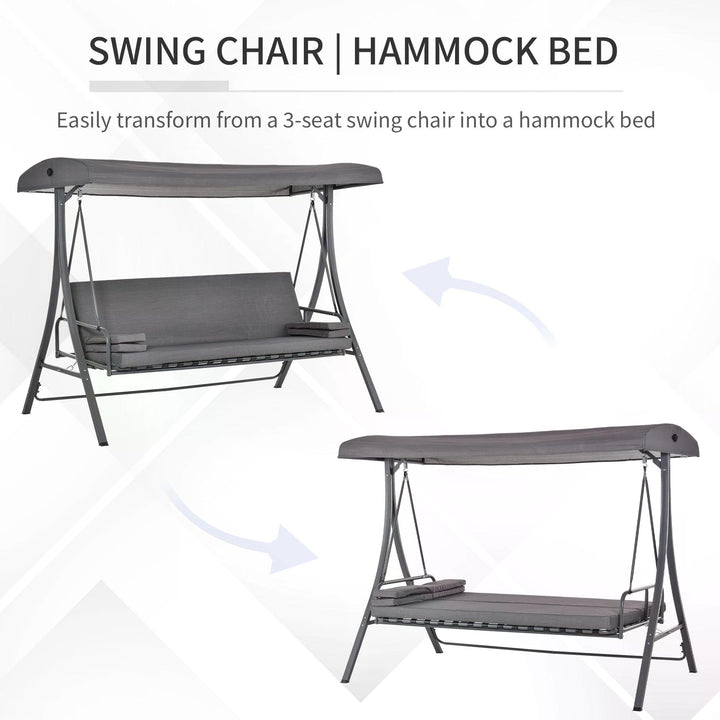 2-in-1 Patio 3 Seater Swing Chair Hammock w/ Cushion Adjustable Canopy Garden