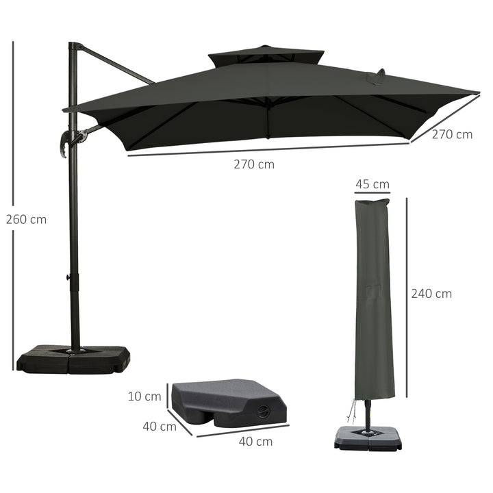 Cantilever Parasol 360 Degree Rotation Angle Adjustment Outdoor Market Garden Umbrella - Dark Grey