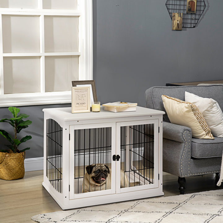 PawHut MDF 3-Door Small Indoor Pet Cage White | Aosom UK