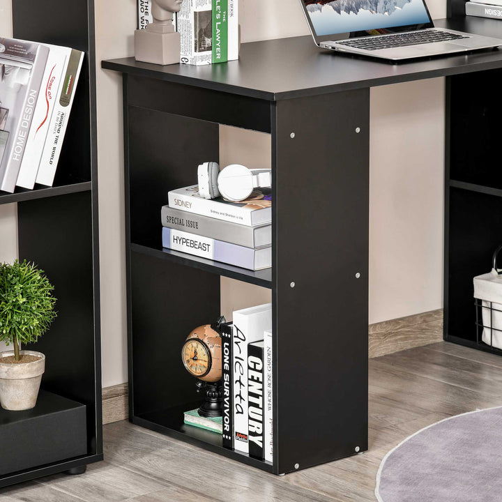 120cm Computer Desk, Wooden PC Laptop Table with 6-Tier Storage Bookshelves, Home Office Working Study Desk, Writing Workstation, Black