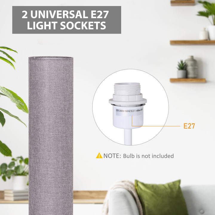 Floor Lamp for Living Room, 47" Modern Standing Lamp with Linen Shade, Wooden Base, Grey