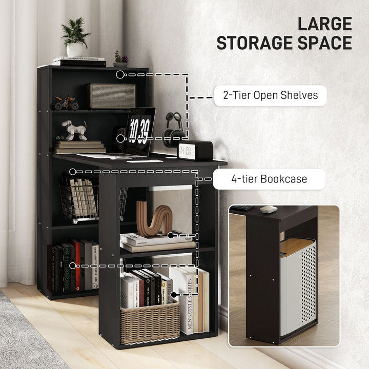 120cm Computer Desk, Wooden PC Laptop Table with 6-Tier Storage Bookshelves, Home Office Working Study Desk, Writing Workstation, Black