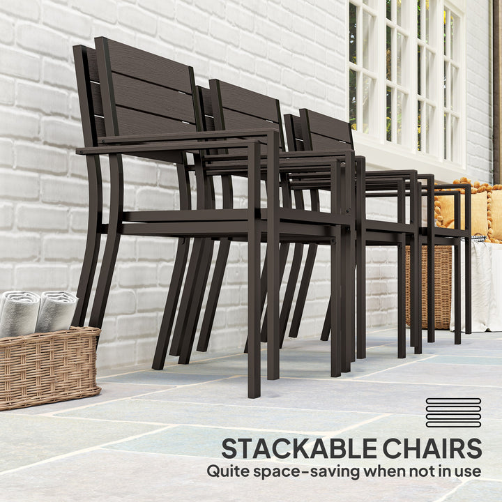 7 Piece Garden Furniture Set, 160 x 80 cm Rectangle Table and 6 Stackable Chairs Set, Outdoor Dining Set for Balcony, Deck, Dark Brown