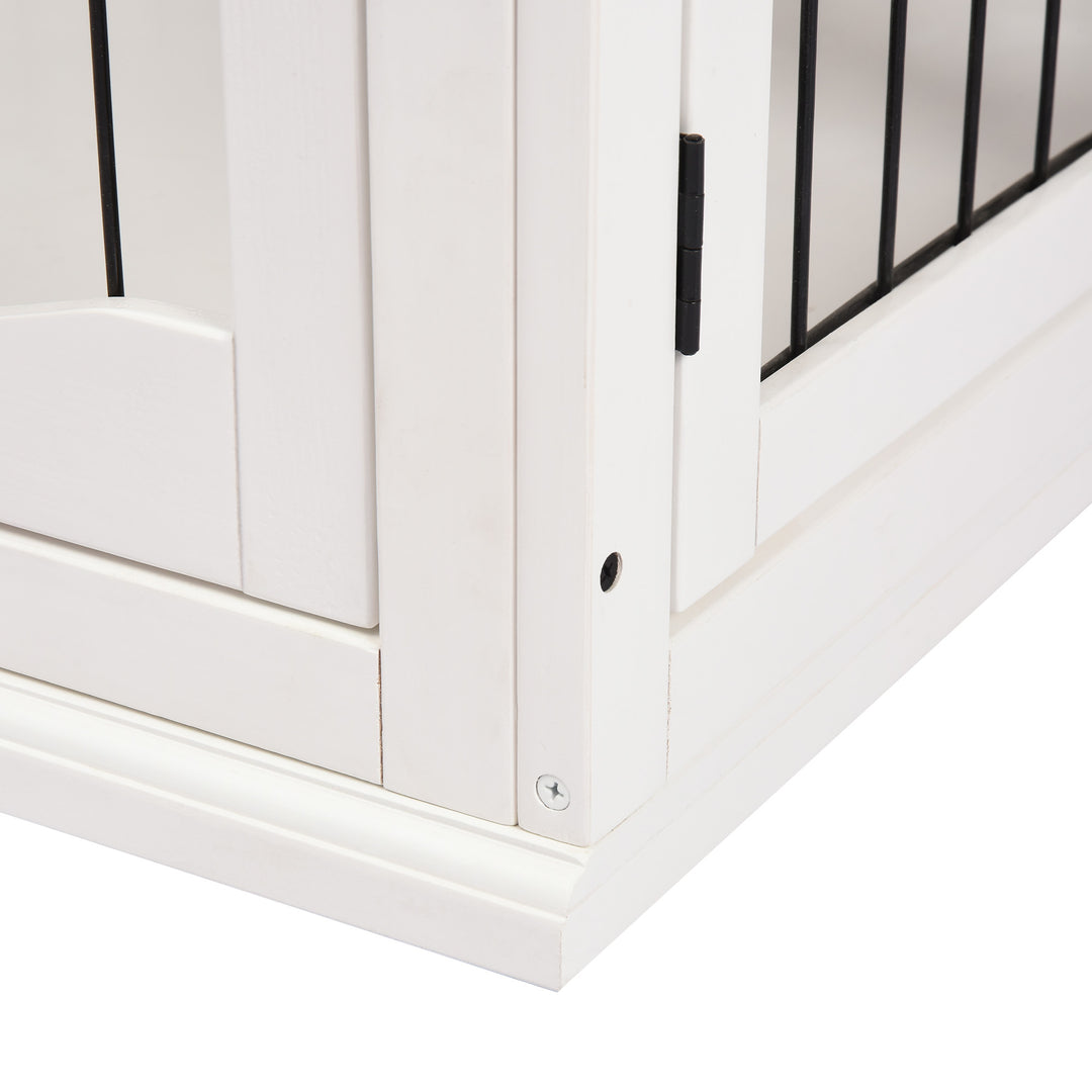 Dog Crate Furniture, Puppy Crate End Table, Pet Kennel House with 2 Doors for Medium and Small Dogs, 81 x 58.5 x 66 cm, White