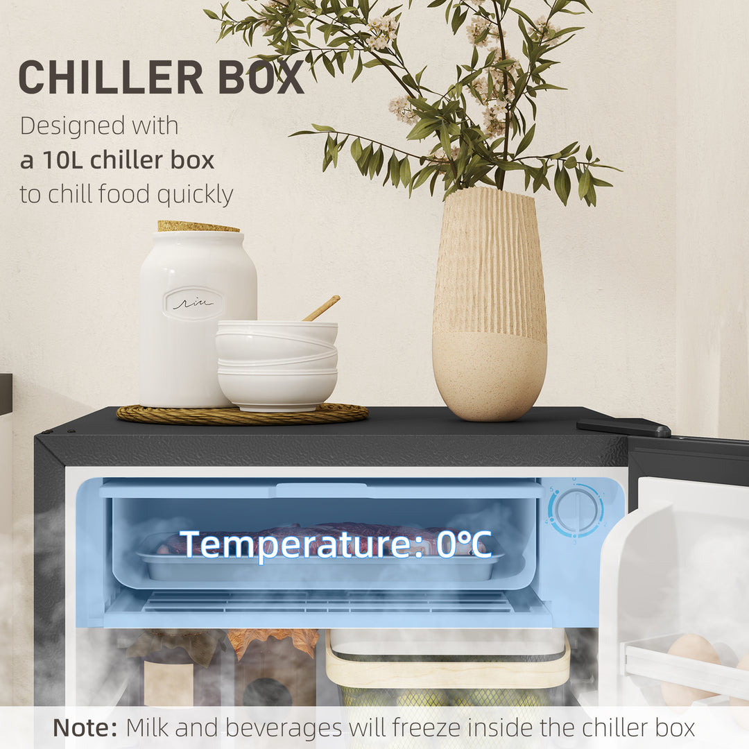 91 Litre Freestanding Under Counter Fridge Freezer, Small Fridge with Chiller Box, Adjustable Thermostat, 47.5cm Wide, Silver Tone
