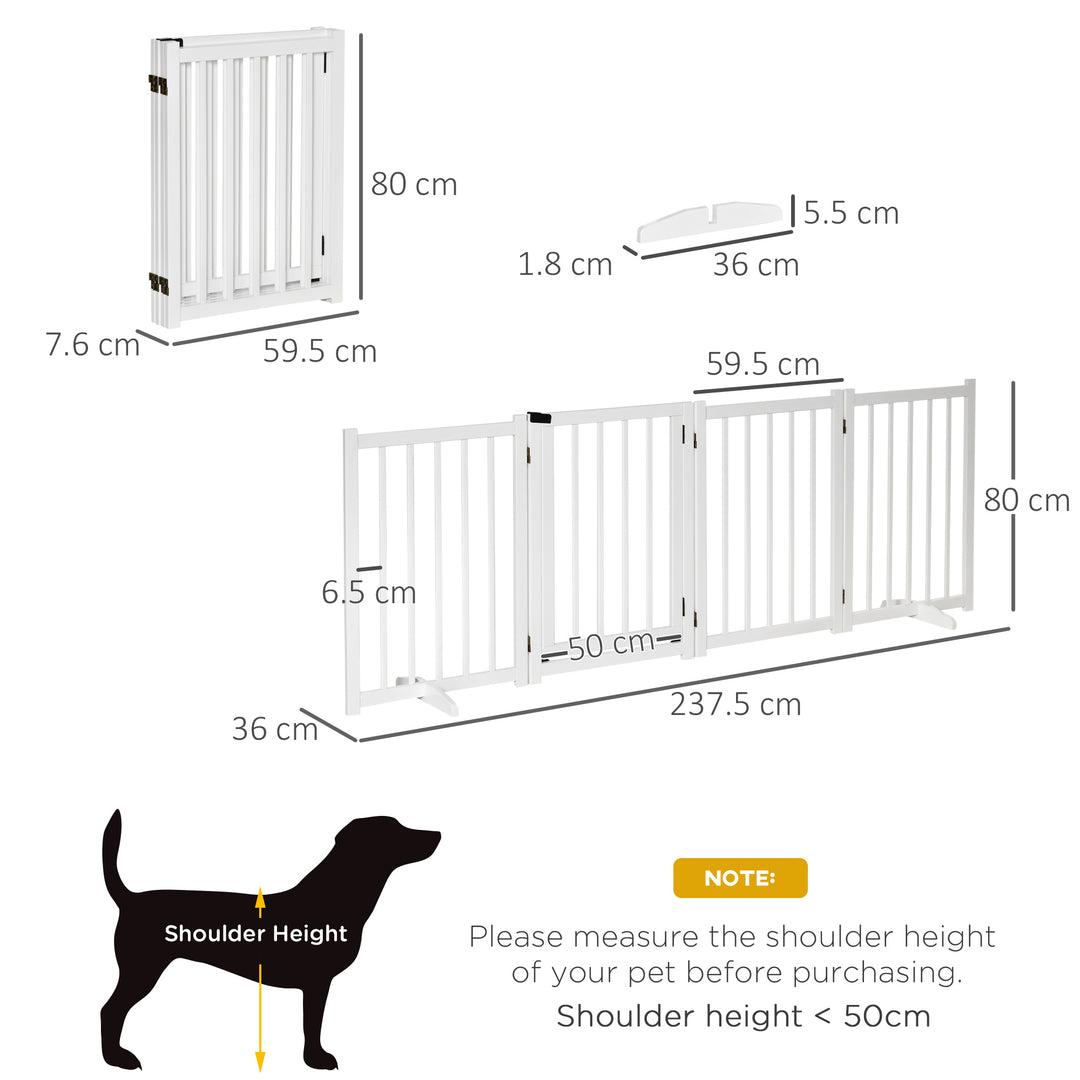 MCL Wooden Dog Gate, Dog Fence Indoor, 80 cm Tall Freestanding Pet Gate for Small and Medium Dogs with 4 Panels, 2 Support Feet, White