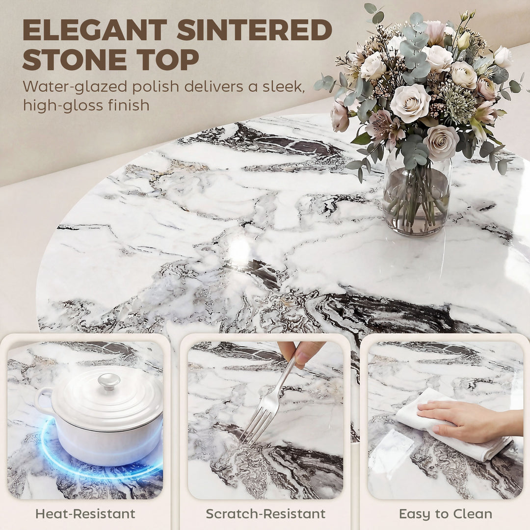 Coffee Table Sintered Stone Top Adjustable Foot Pads Modern Centre Tab
