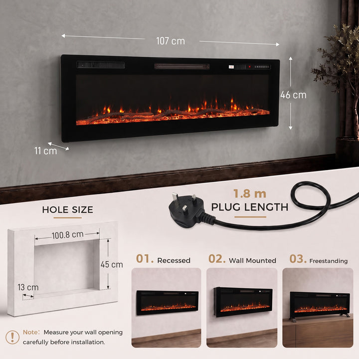 3 IN 1 Slim Electric Fire, Wall Mounted/Recessed/Freestanding - view 3
