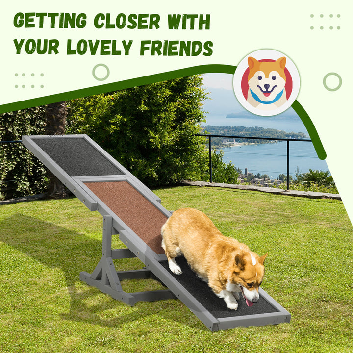 PawHut Wooden Pet Seesaw for Big Dogs, Agility Training Equipment for Dogs with Anti-Slip Surface, 180 x 30 x 30 cm, Grey | Aosom UK