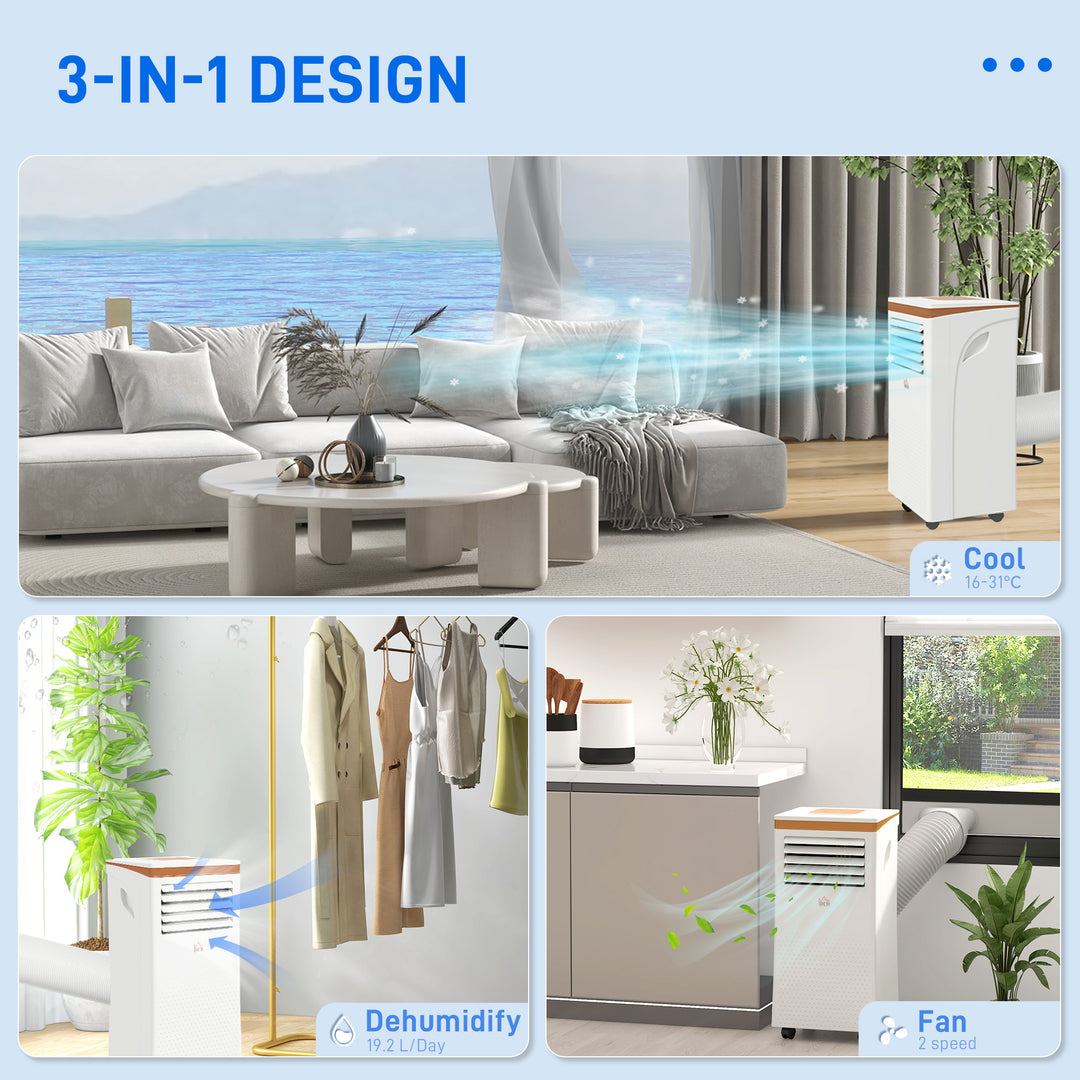 HOMCOM 10000 BTU 4-In-1 Compact Portable Mobile Air Conditioner Unit Cooling Dehumidifying Ventilating w/ Fan Remote LED 24 Hr Timer | Aosom UK