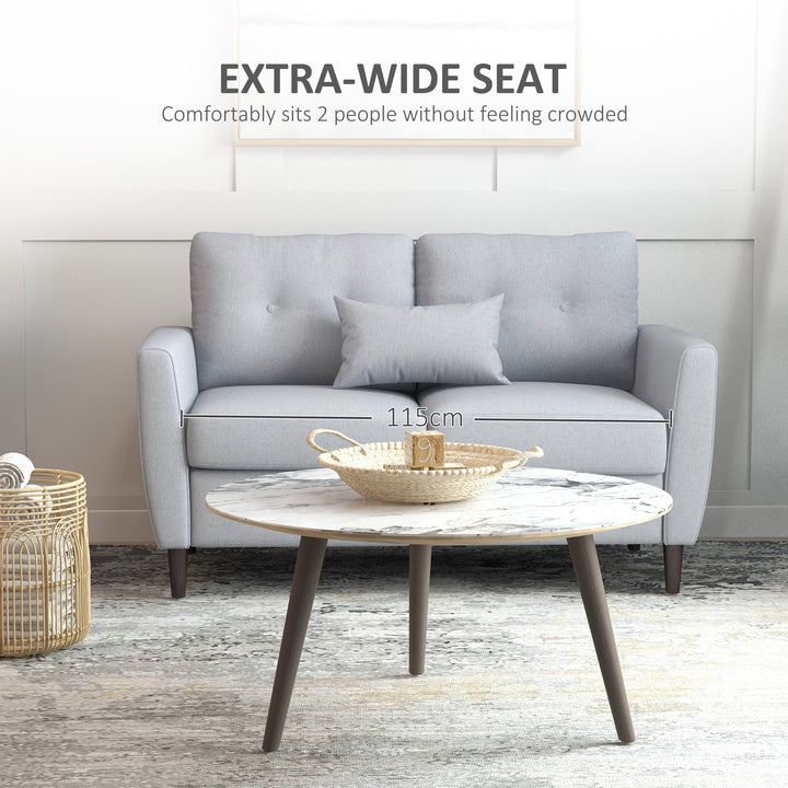 2 Seater Sofa with Spring Cushion, Fabric Sofa with Wooden Legs, Modern Love Seat for Living Room, 140cm Width Tufted Couch for Bedroom, Light Grey
