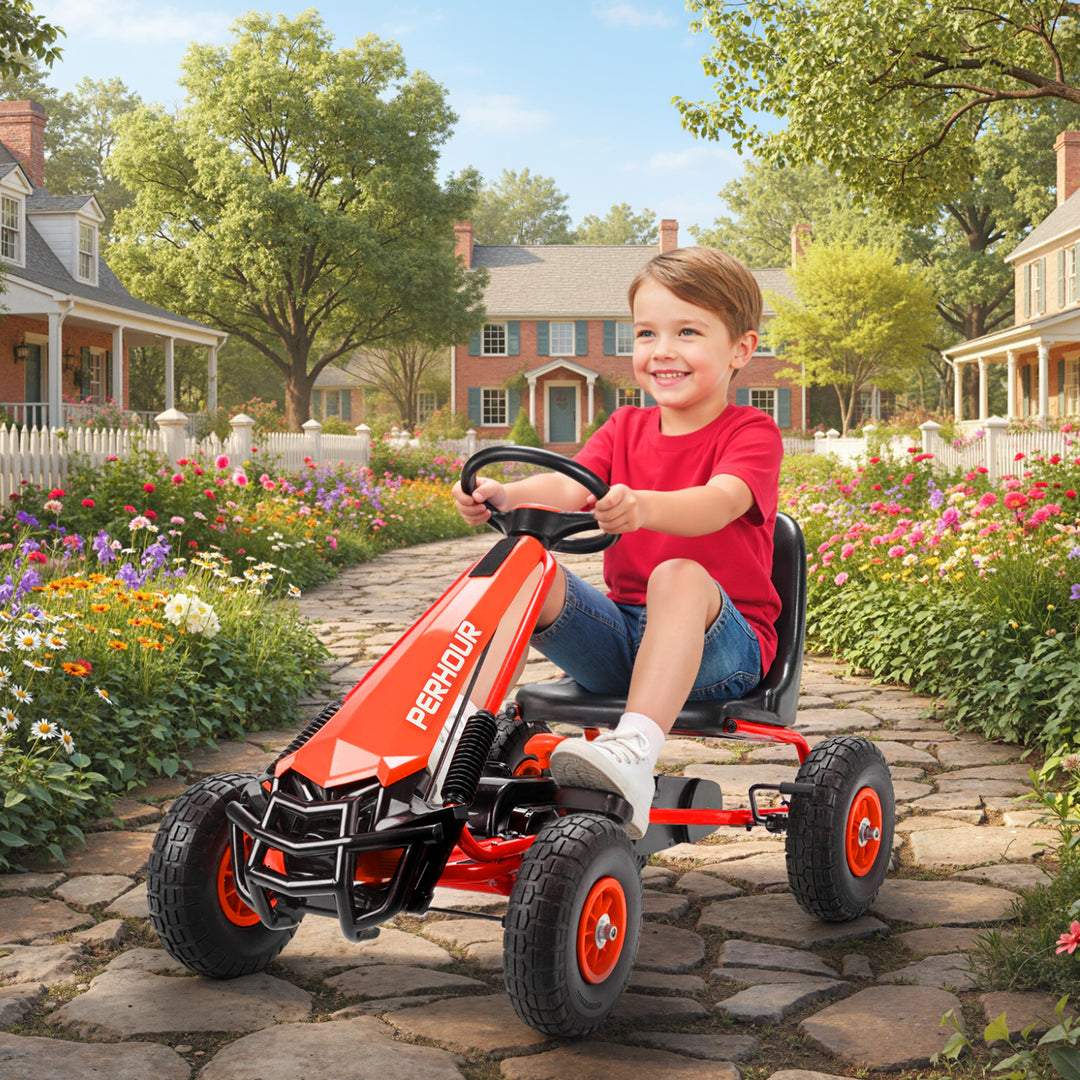 Kids Pedal Go Kart with Adjustable Seat, EVA Tyres, Manual Clutch, Bra