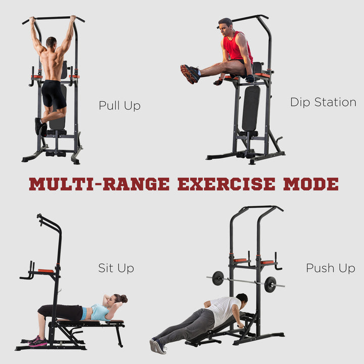 Pull Up Station with Adjustable Weight Bench, Dip Station and Barbell Rack, Multi-Function Power Tower Free Standing Pull Up Bar for Home Gym