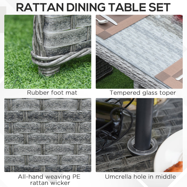 8 Seater Rattan Cube Garden Furniture Set with Parasol Hole, Rattan Dining Set with Cushions, Outdoor Dining Table and Chairs with Square Glass Top Table for Patio, Balcony, Mixed Grey