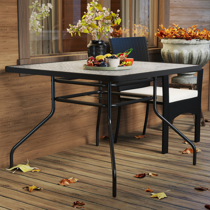 Square Garden Dining Table with Tempered Glass Top & Umbrella Hole, 100 x 100 cm