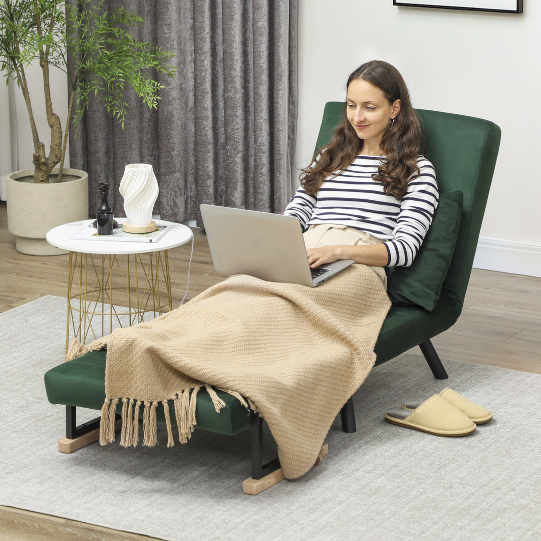 4-in-1 Velvet-Feel Single Chair Bed, with Pillow - Green