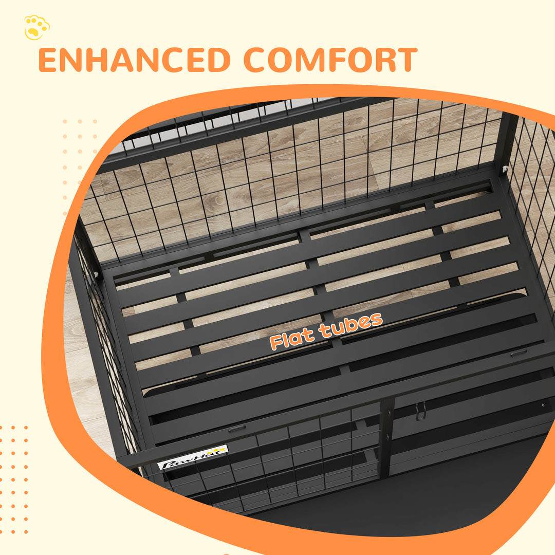 Heavy Duty Dog Crate on Wheels w/ Bowl Holder, Removable Tray, Openable Top, Detachable Door, for M, L Dogs