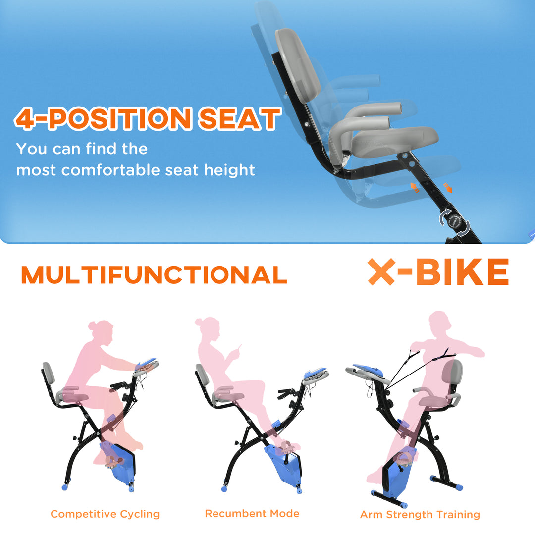 MCL 2-in-1 Folding Exercise Bike with 8-Level Magnetic Resistance, Arm Resistance Band, Pulse Sensor, Blue