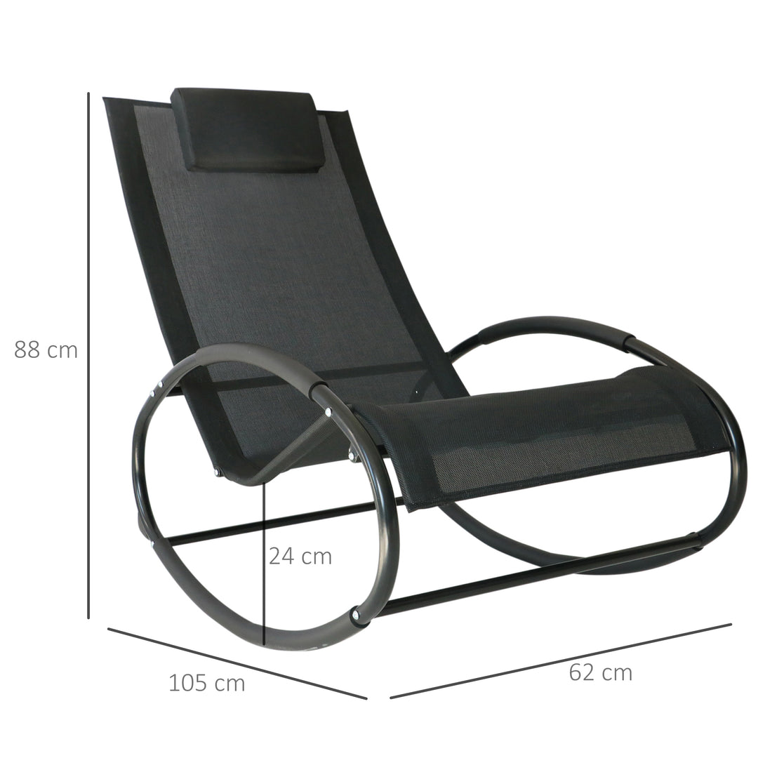 Rocking Chair Sun Lounger Recliner Rocker Texteline Fabric Patio Garden Relaxer with Pillow, Black