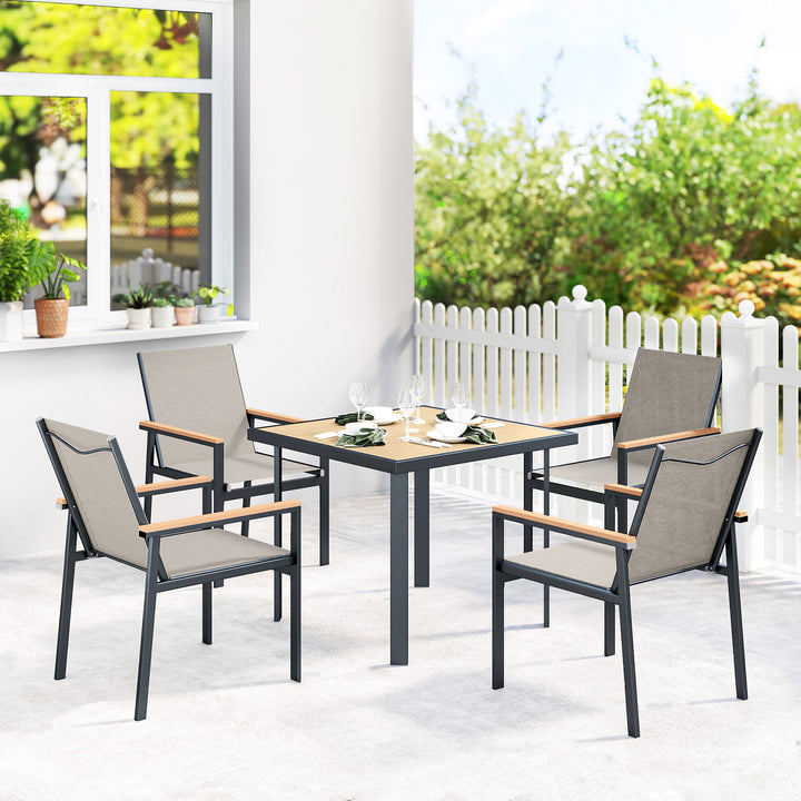 Five-Piece Metal Dining Set, with Glass-Top Table - Khaki