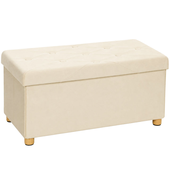 Velvet Upholstered Foldable Ottoman Footrest, Storage Ottoman Bench wi