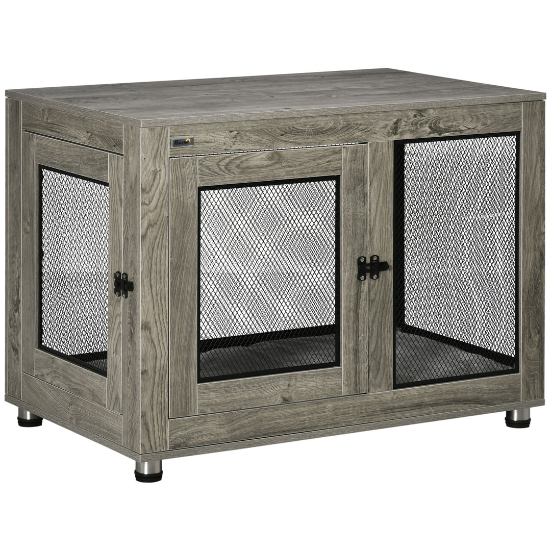 2-in-1 Dog Cage & Side Table, with Two Doors, Cushion, for Large Dogs