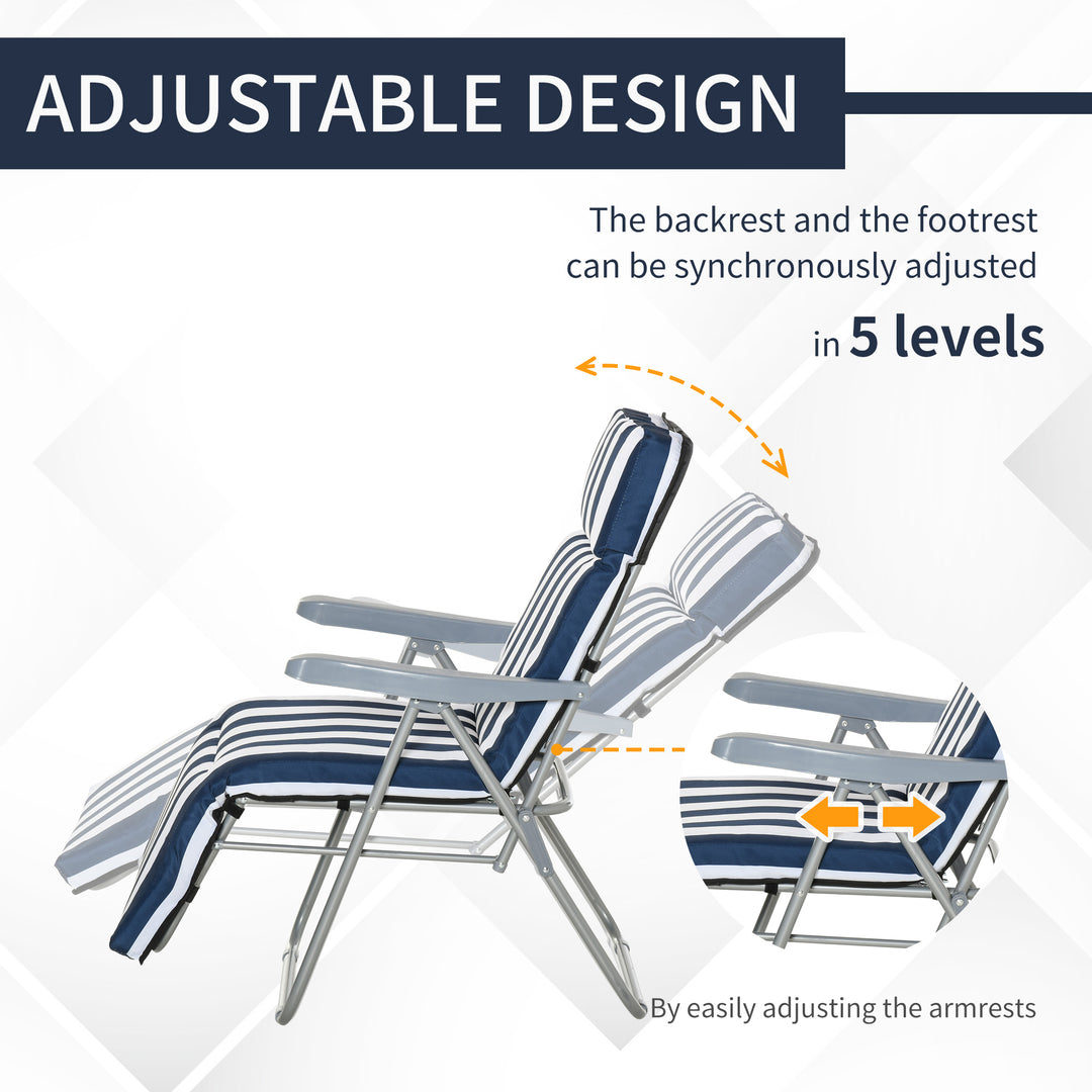 Outsunny Set of 2 Garden Patio Outdoor Sun Recliners Loungers Folding Foldable Multi Position Relaxers Chairs with Cushions Fire Retardant Sponge