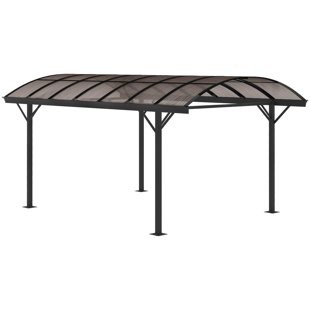 MCL 5 x 3(m) Hardtop Gazebo Aluminium Pavilion Carport Garden Shelter Pergola with Polycarbonate Roof, Brown