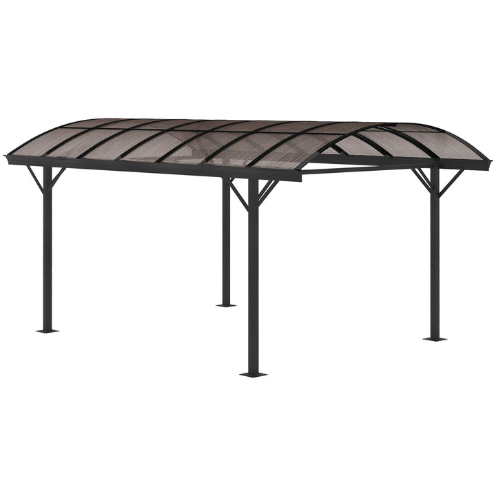 5 x 3(m) Hardtop Gazebo Aluminium Pavilion Carport Garden Shelter Pergola with Polycarbonate Roof, Brown