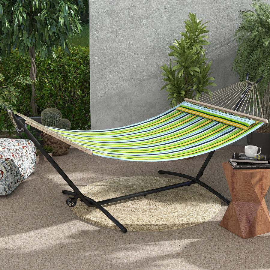 9.5ft Hammock Stand, Portable Hammock with Wheels, Adjustable Hammock Net Stand with Carry Bag, for String-style, Brazilian-style, Flat-style, Rope-style Hammocks, Black