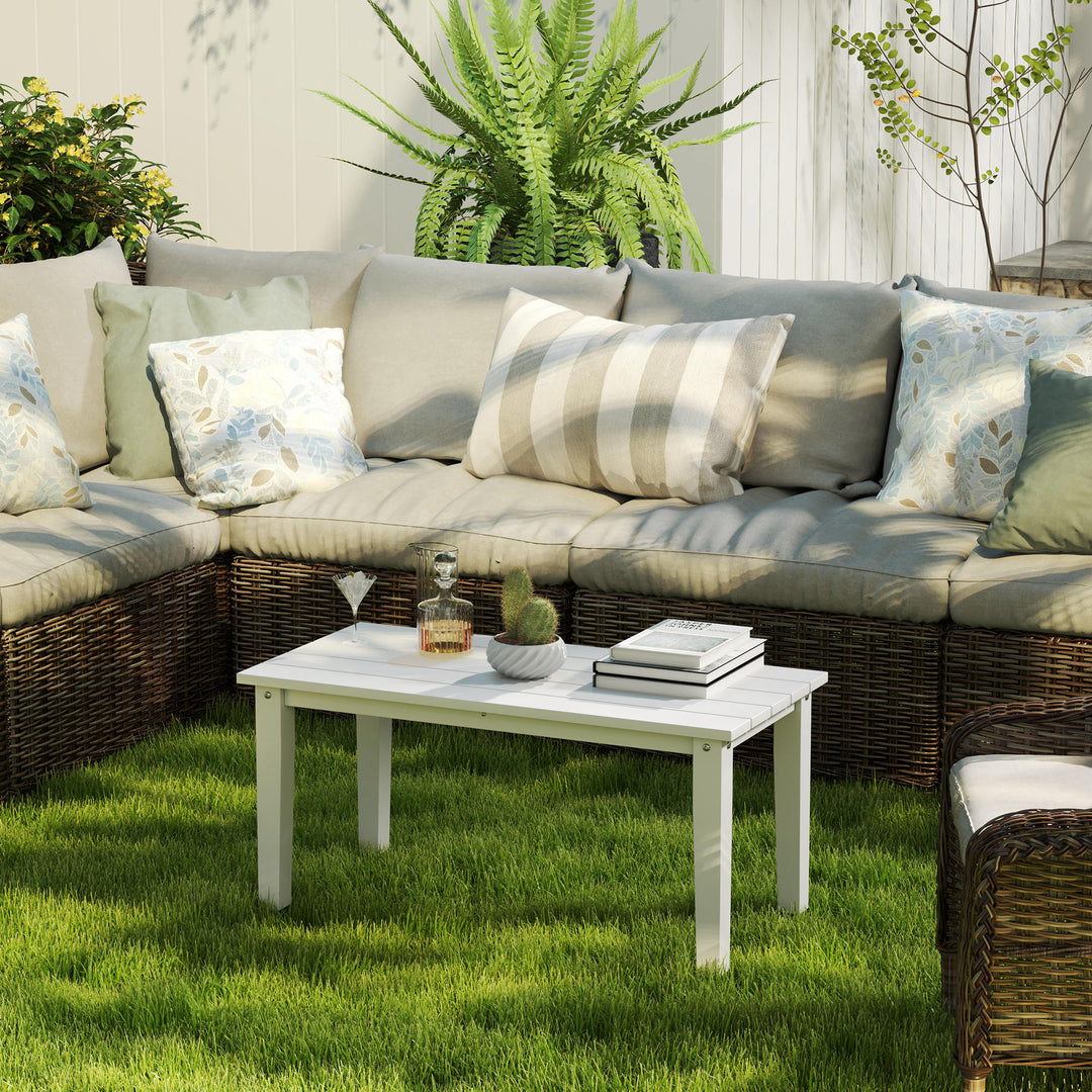 Outdoor Garden Coffee Table, HDPE All-Weather Rectangular Outdoor Garden Table with Slatted Tabletop for Patio, Balcony, 91 x 44 x 42 cm, White