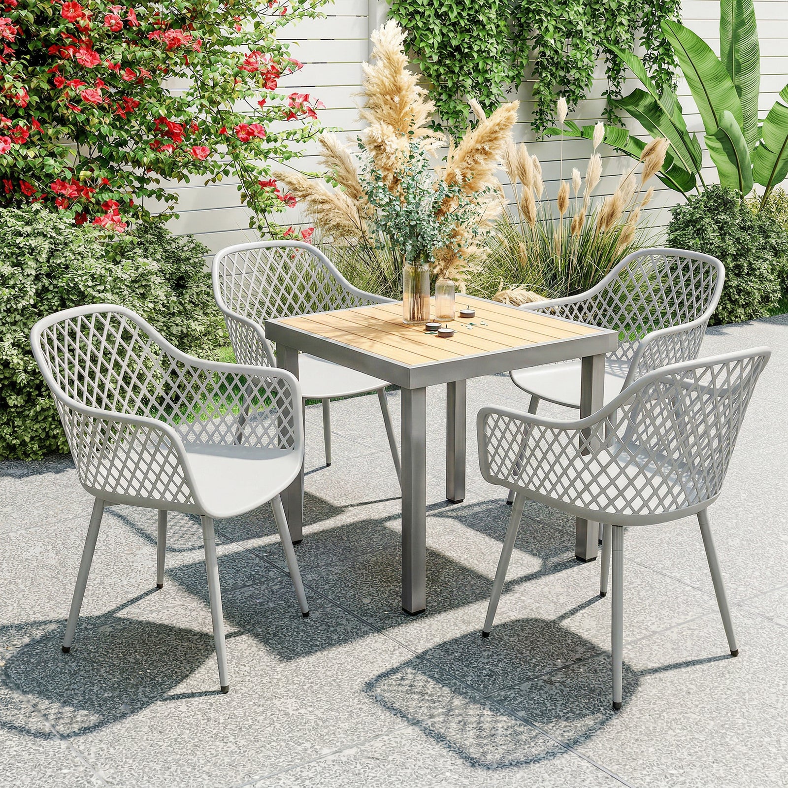 Garden Chairs Set of 4, Garden Dining Chairs with Cut Out Diamond Back