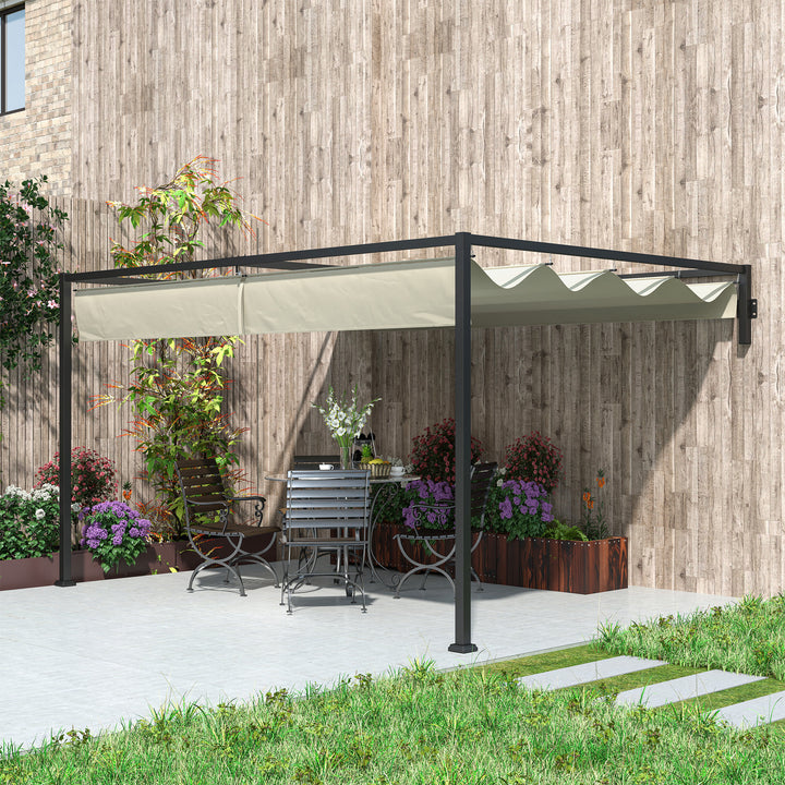 3 x 4m Steel Pergola, with Retractable Canopy - Khaki
