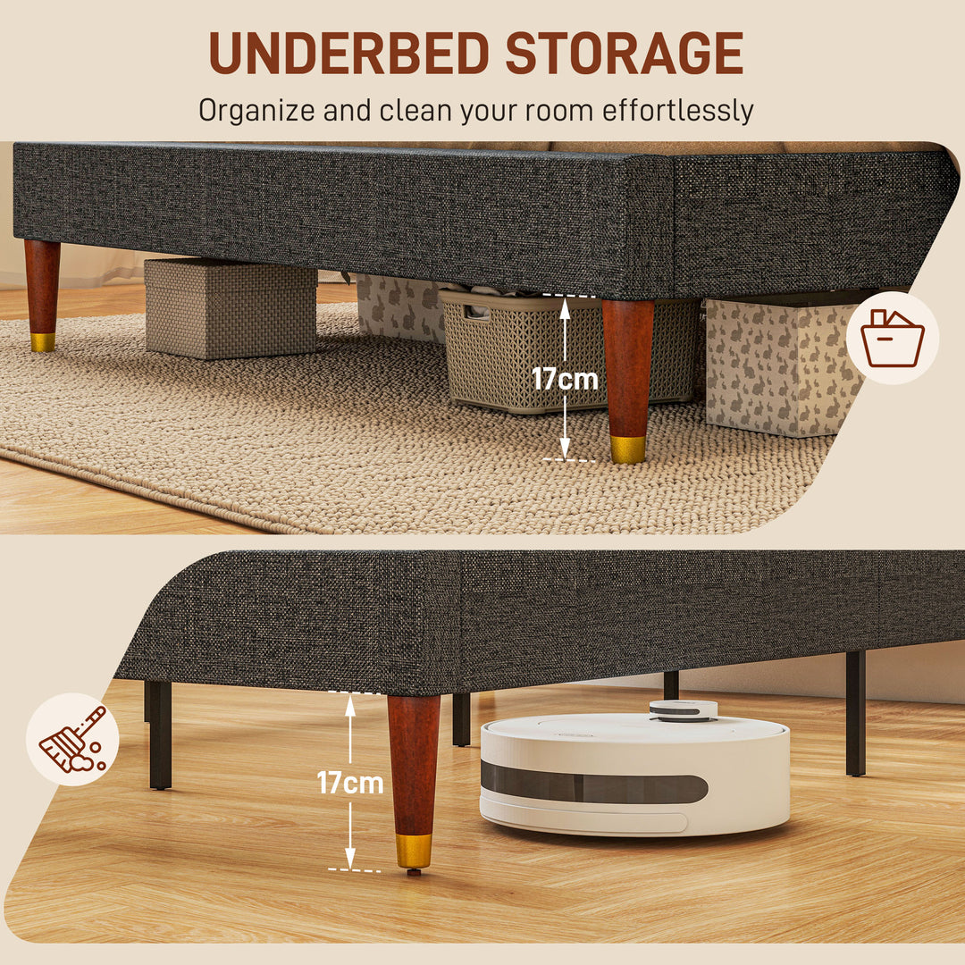 HOMCOM 4ft5 Upholstered Double Platform Bed Frame with Underbed Storage Tufted Headboard Wood Slat No Box Spring Needed