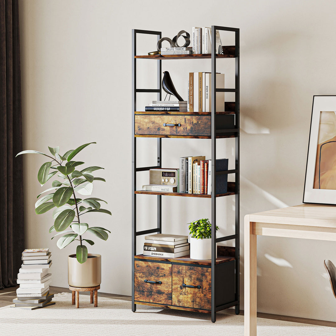 MCL Industrial Style Bookcase, with 4 Shelves and 3 Fabric Drawers - Brown/Black