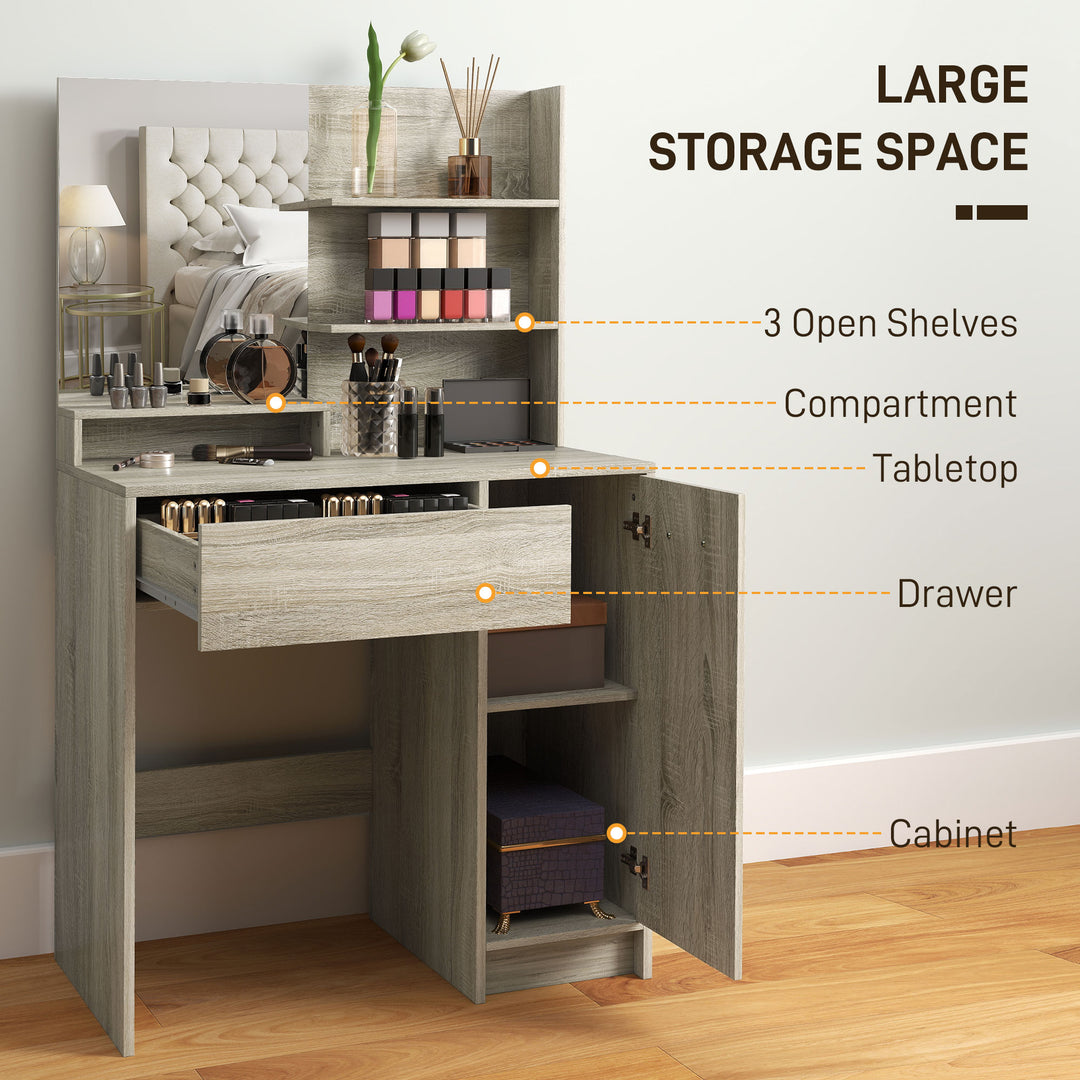 Dressing Table and Stool Set, with Storage - Wood-Effect