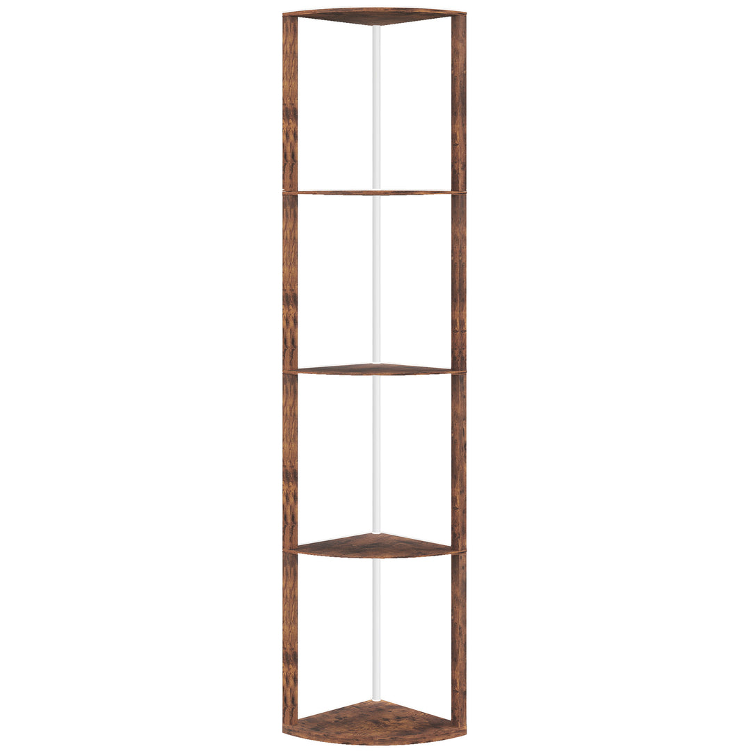 RGB LED Floor Lamp with Shelves, 5-Tier Dimmable Standing Lamp with Adjustable Brightness and Remote Control, Modern Corner Display Shelf Unit for Living Room Bedroom Office, Rustic Brown