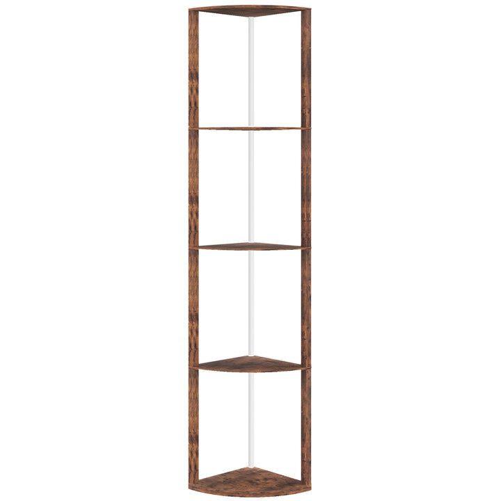 RGB LED Floor Lamp with Shelves, 5-Tier Dimmable Standing Lamp with Adjustable Brightness and Remote Control, Modern Corner Display Shelf Unit for Living Room Bedroom Office, Rustic Brown