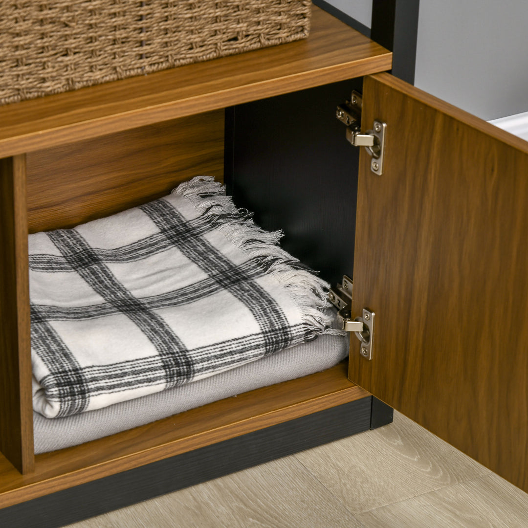 MCL Modern 4-Tier Bookshelf, Freestanding Bookcase with Storage Shelving and Closed Cabinet, for Living Room Home Office Study, Walnut Brown